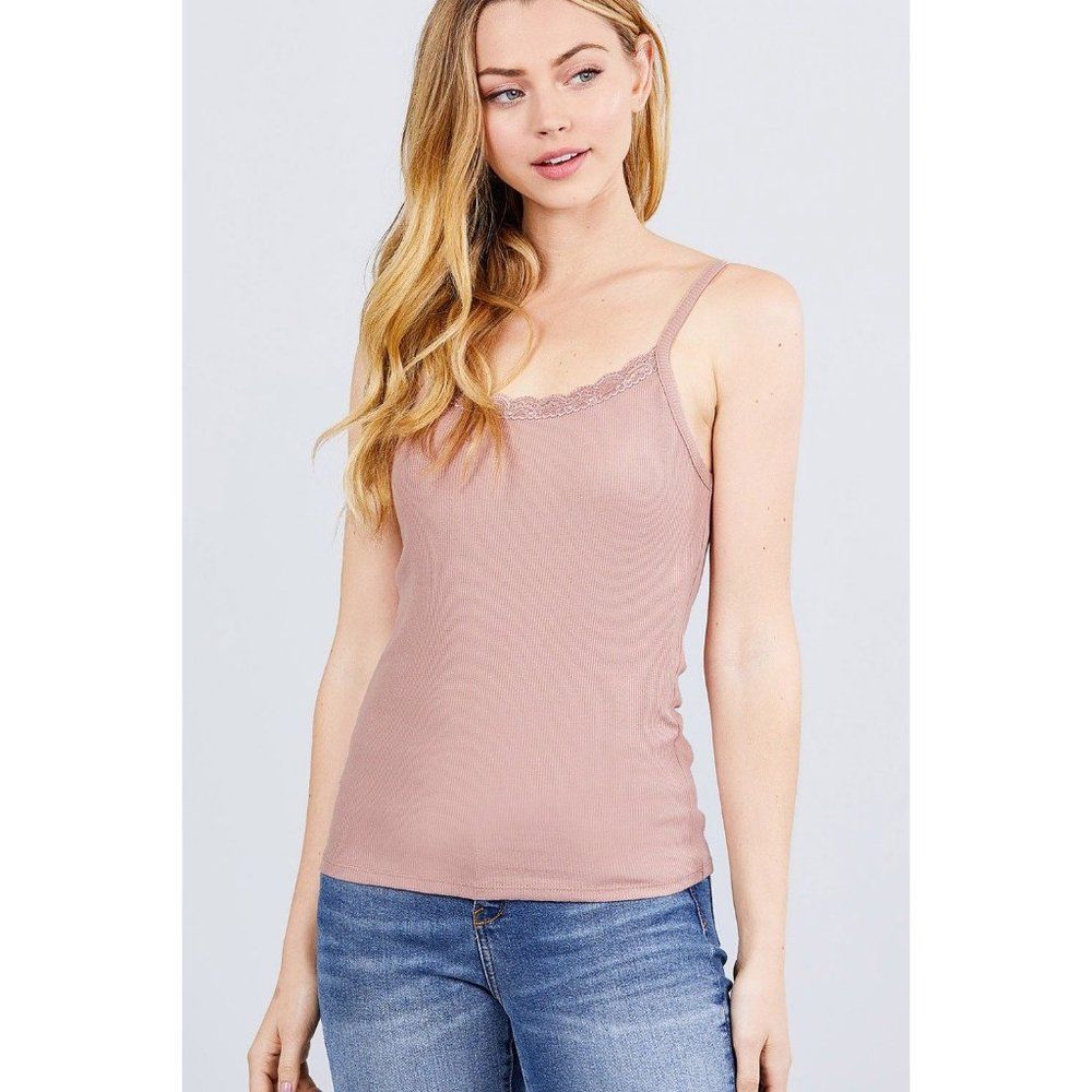 Pink Beige Lace Knit Tank Sz. L